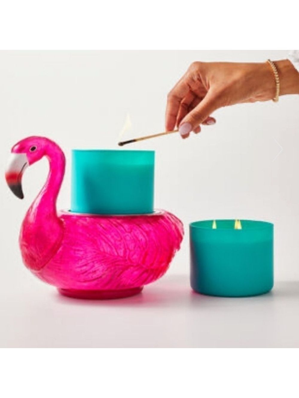 FLAMINGO WATER GLOBE 3-WICK PEDESTAL CANDLE HOLDER by Bath and Body Works - Picture 5 of 7